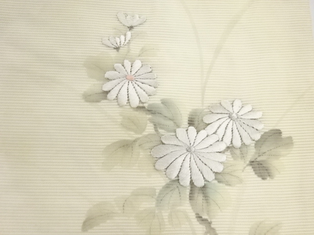 アンティーク　絽菊模様刺繍名古屋帯